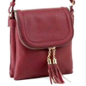 Foldover Vegan Leather Crossbody with Tassel